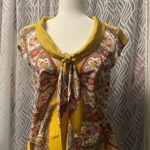 Anthropology Vibrant  Paisley Tie-Front Top - Yellow and Red
